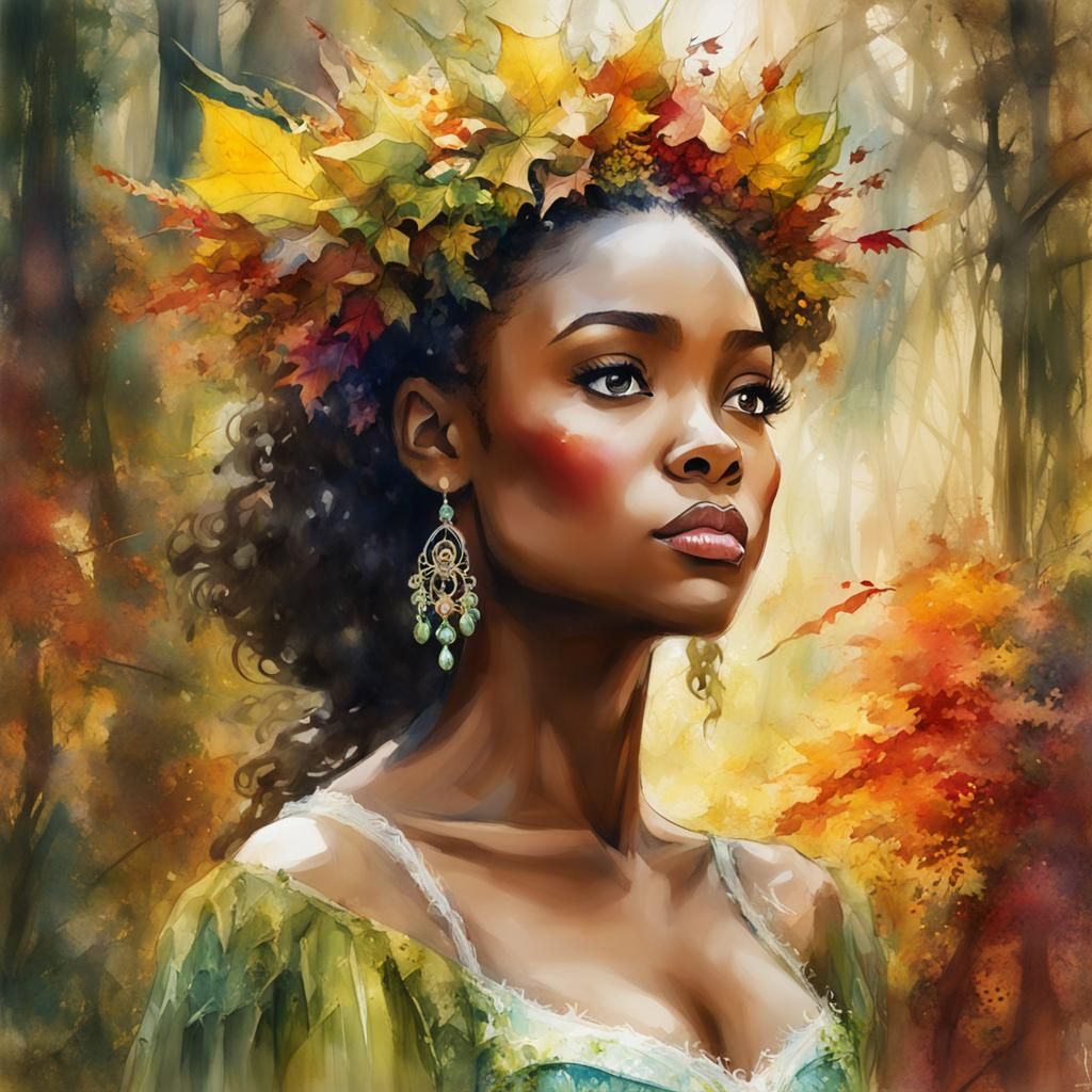 Princess Tiana in Autumn Wonderland: Watercolor Illustration