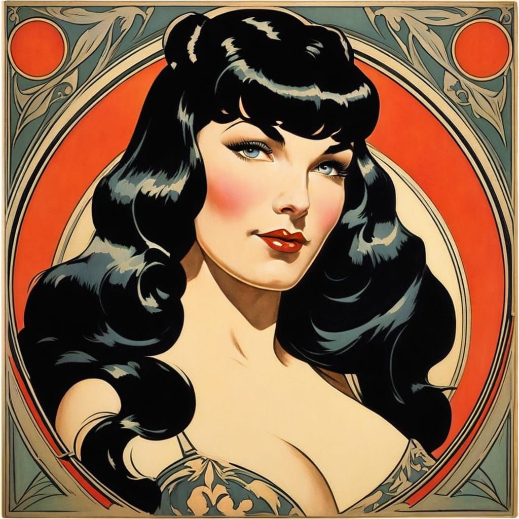 Art Deco Portrait of a Woman in Mucha Style