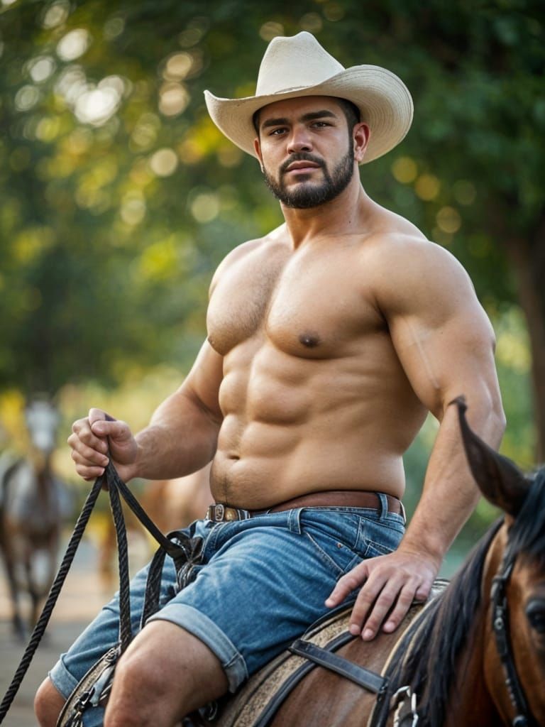 Mexican Bodybuilder Rides Horse in Dreamy Cowboy Scene