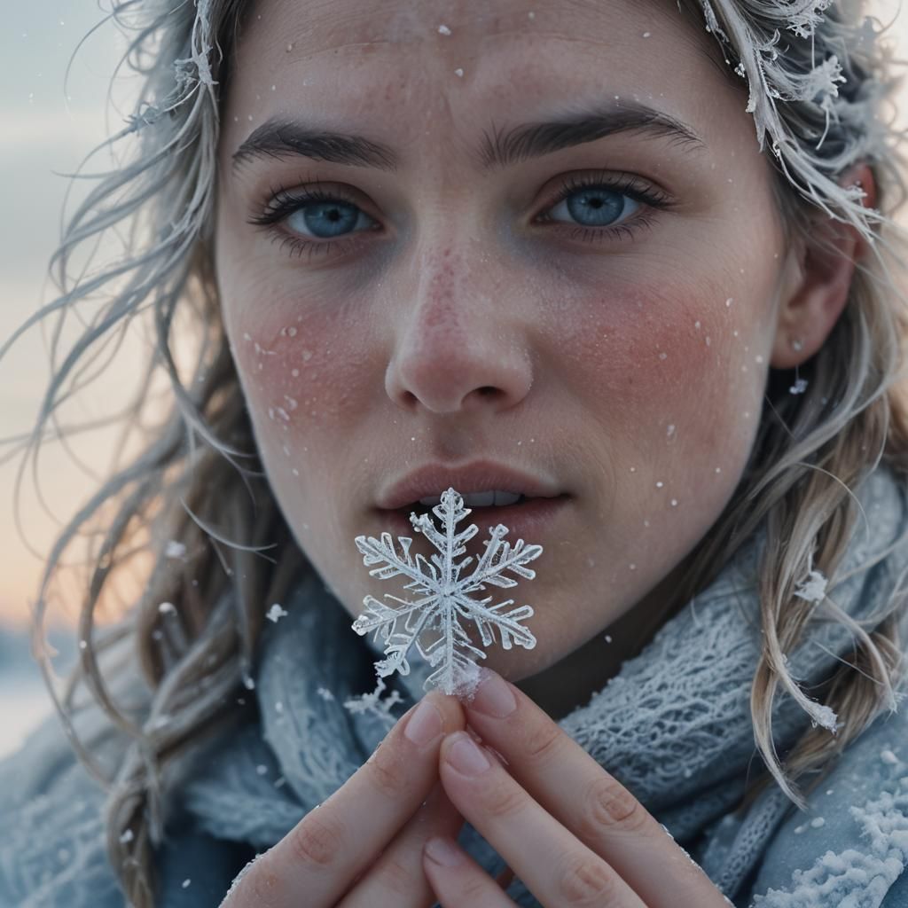 Snowflake Kiss in Frozen Winter Landscape