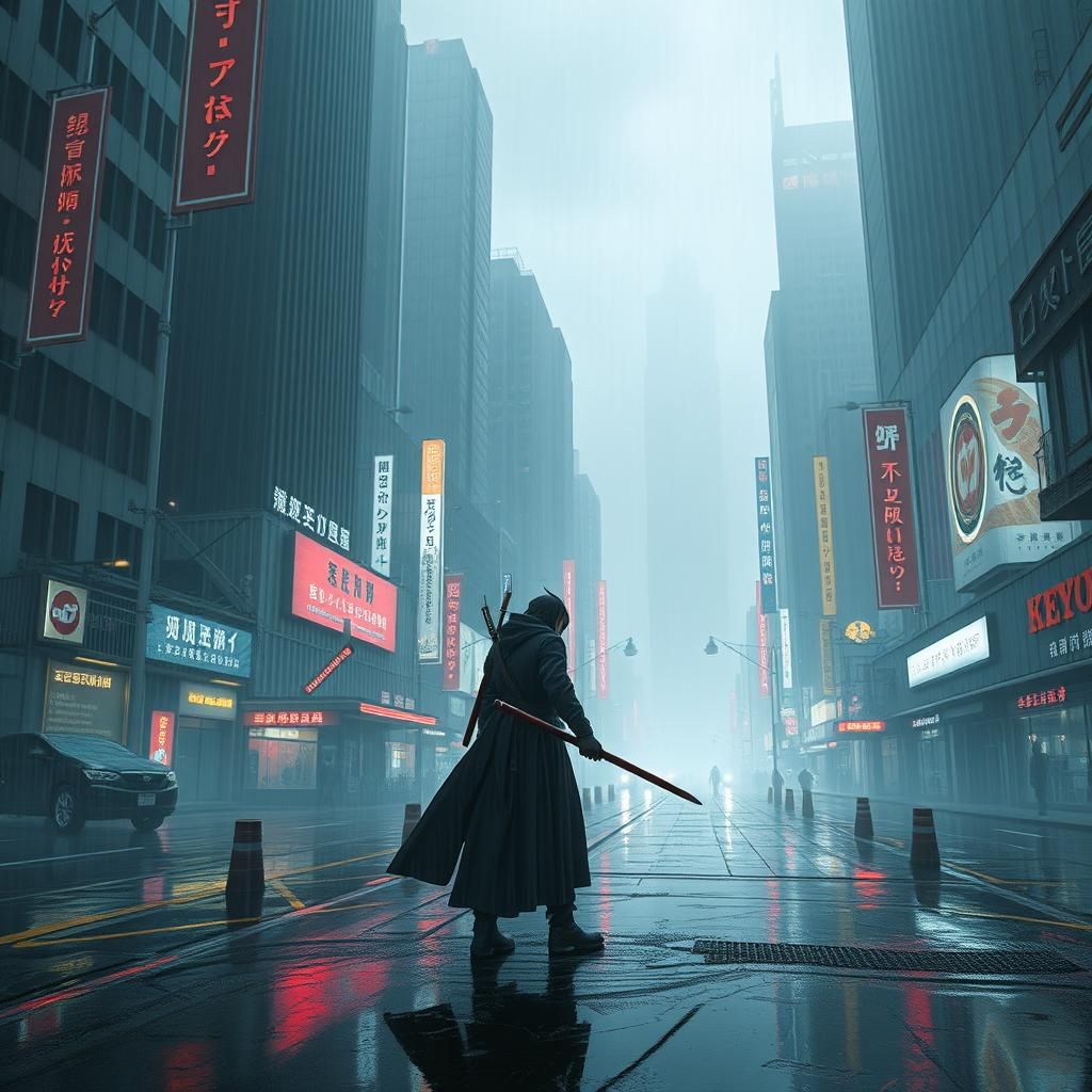 Tanjiro Kamado in Cyberpunk Dystopia