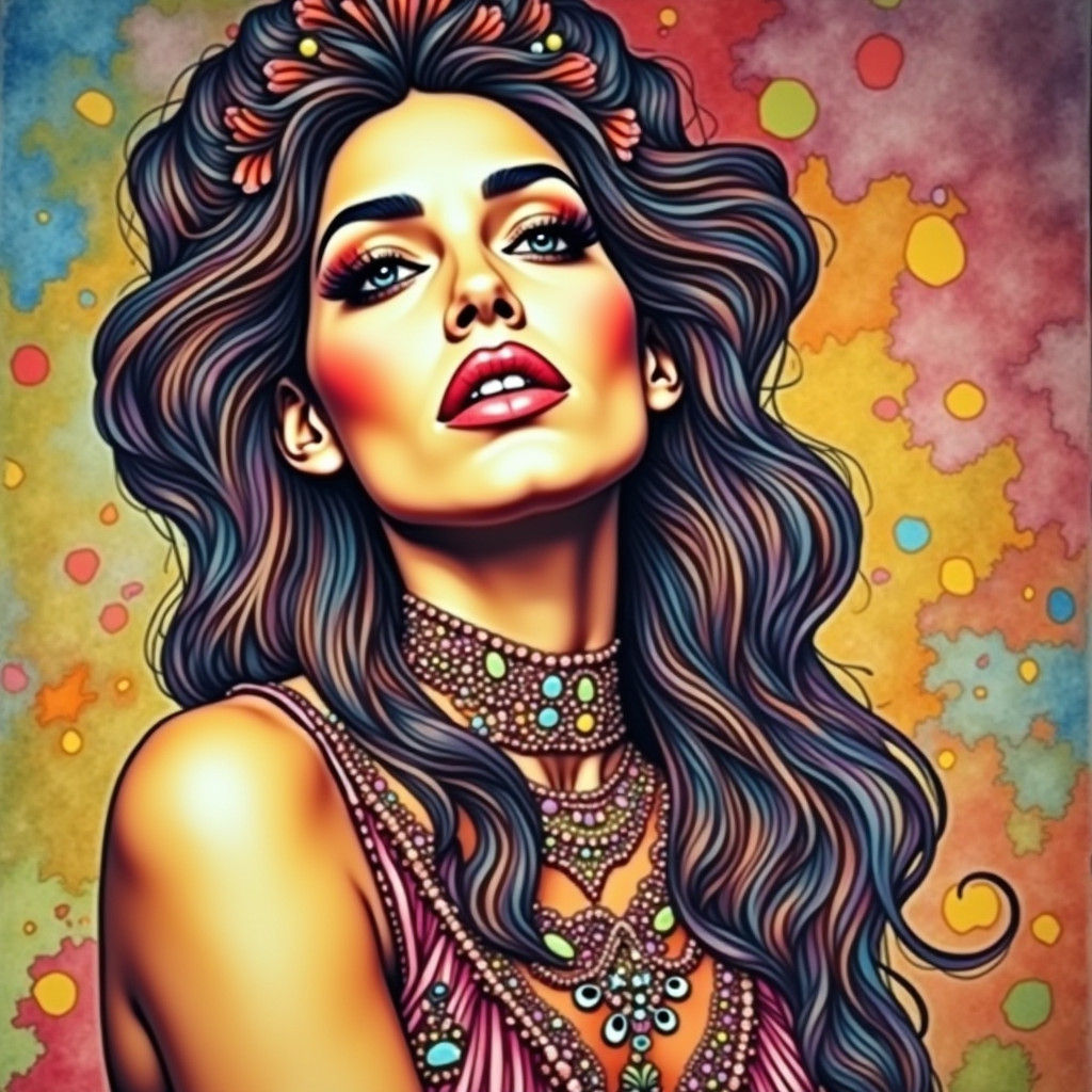 Psychedelic Lady Macbeth Portrait in Klimt Pop Art Style