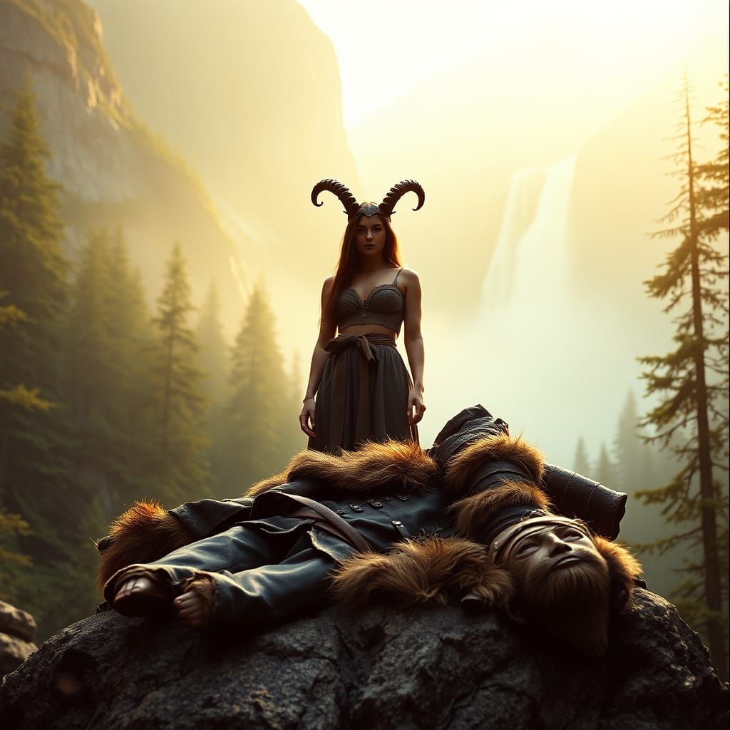 Cinematic Forest Scene with Krampus Costume