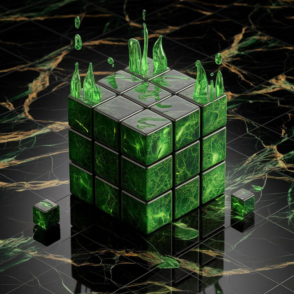 Hypercrisp Green Marble Cubes in Fiery Abyss