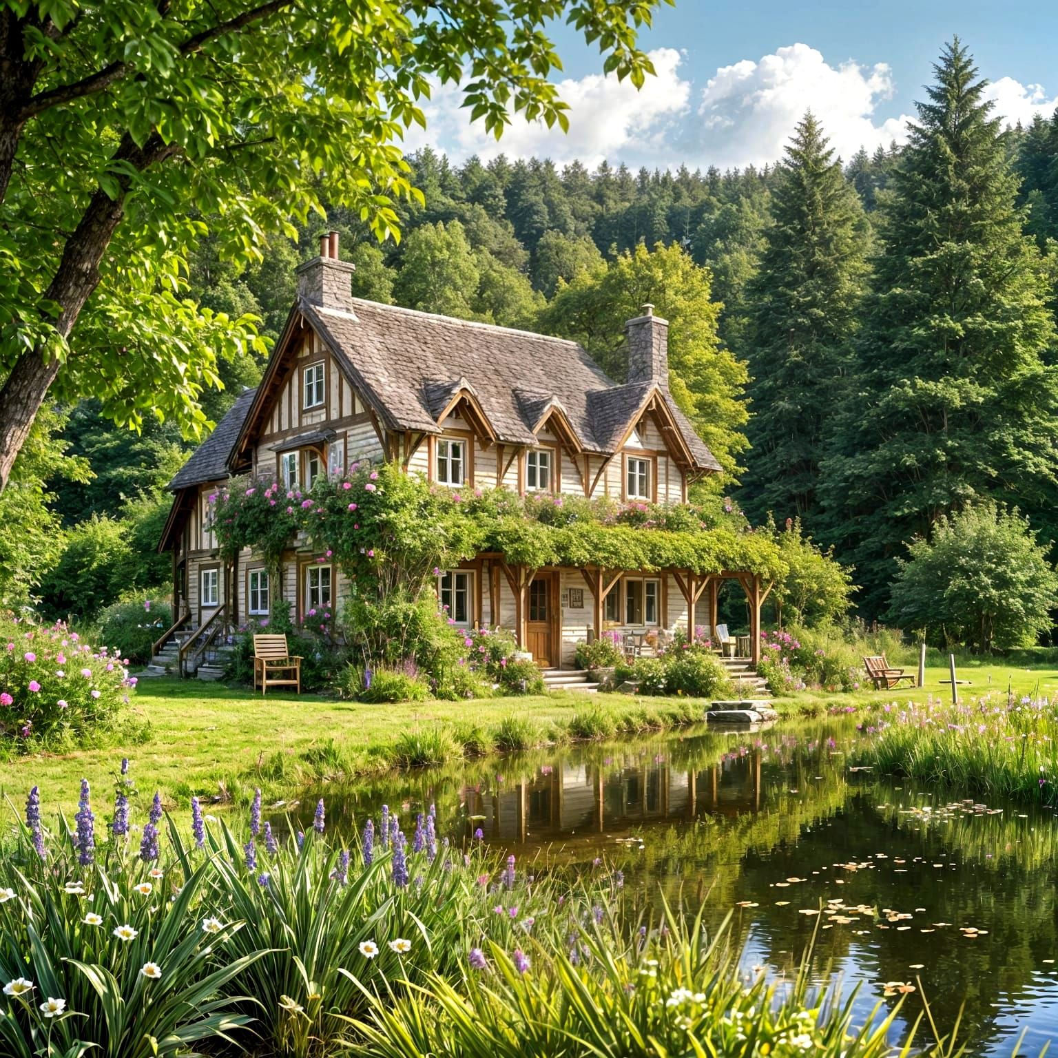 Whimsical Cottage in a Serene Rural Landscape