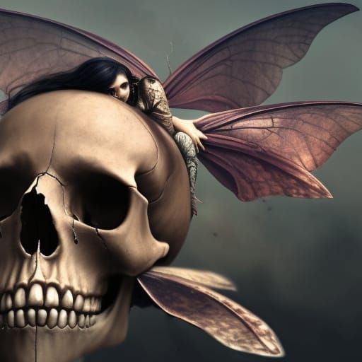 Fairy on Skull: Dark Fantasy Concept Art