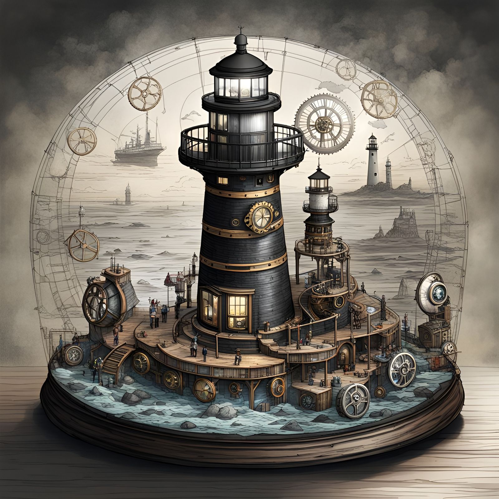 Steampunk Lighthouse in Optical Eyepiece Concept Art