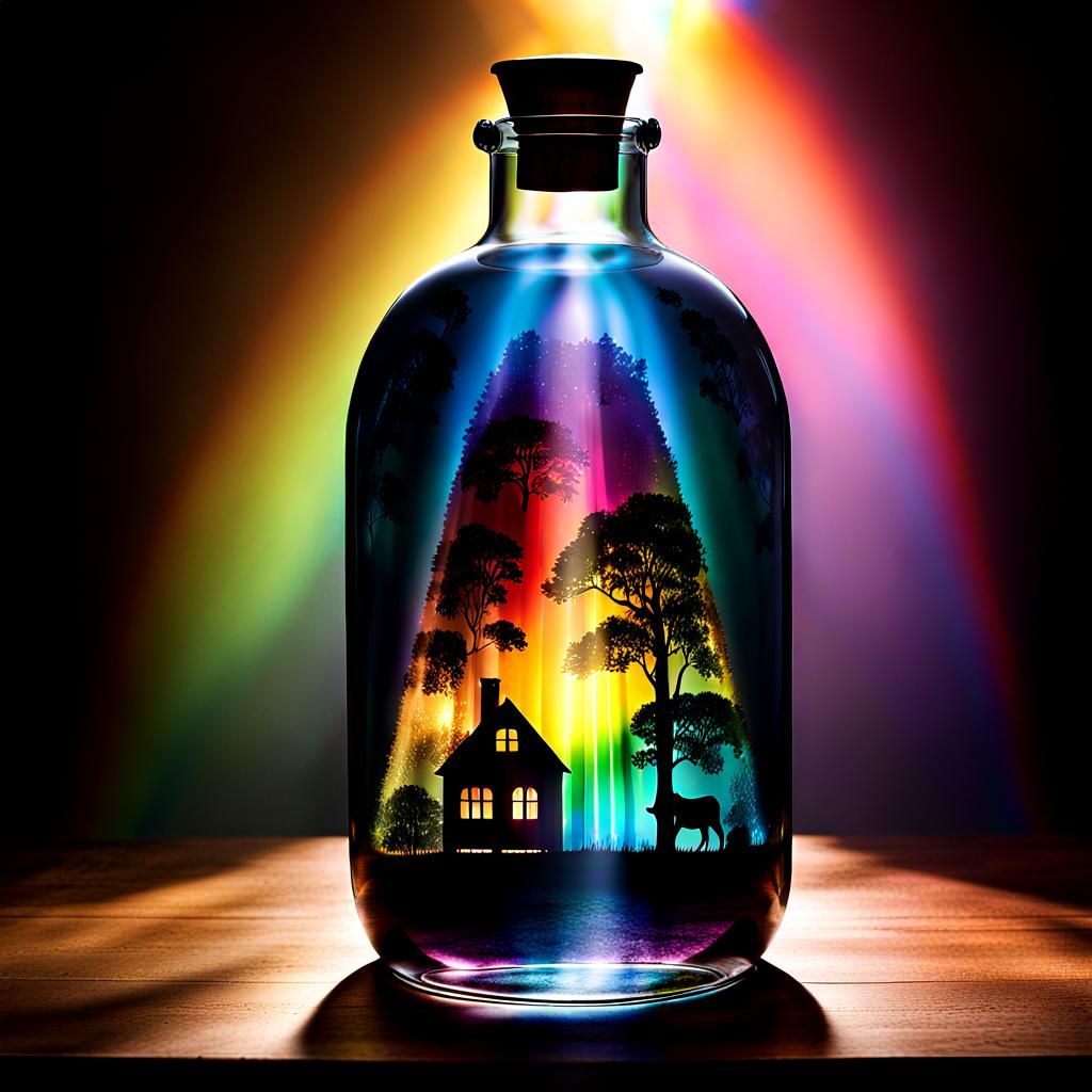 Ethereal Rainbow Scene Inside Glass Bottle