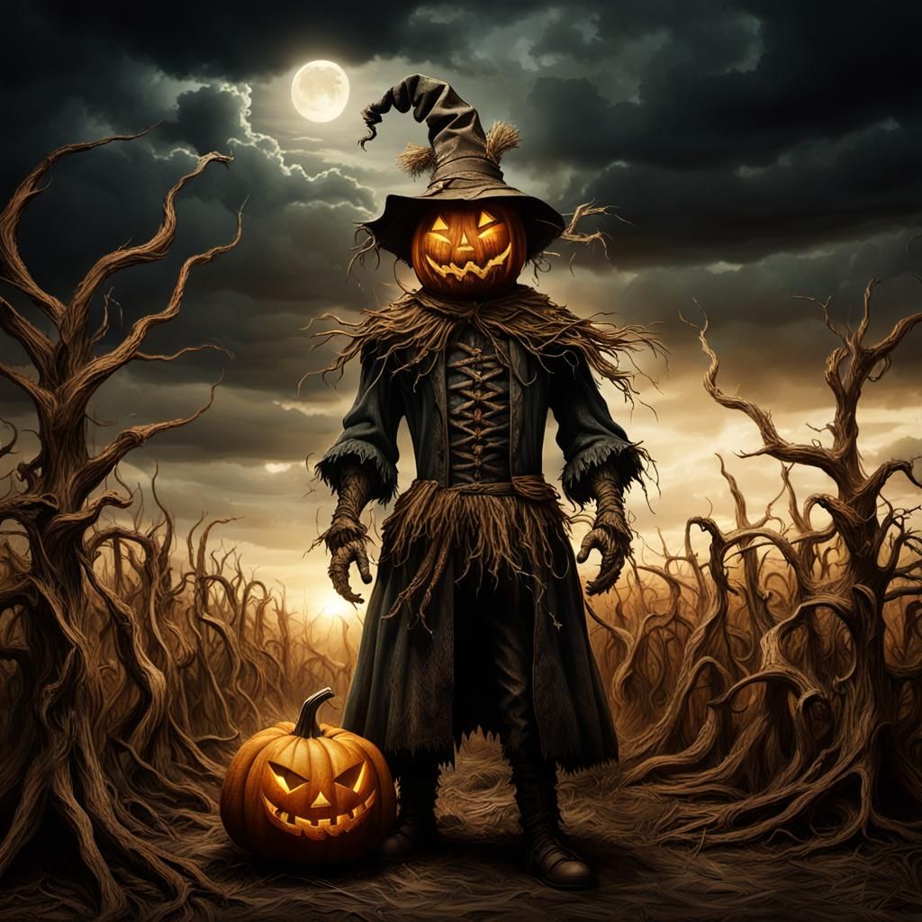 Sinister Pumpkin Scarecrow Wins Award in Desolate Field