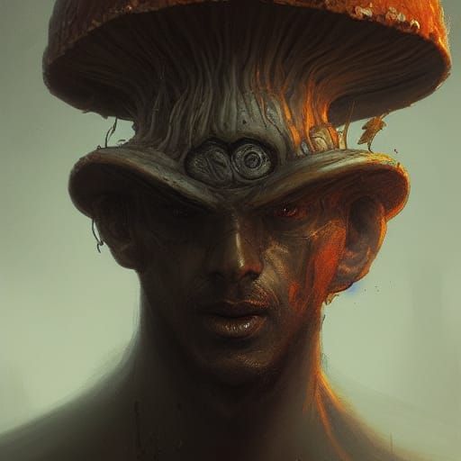 Mushroom Man Portrait in Dark Fantasy Style
