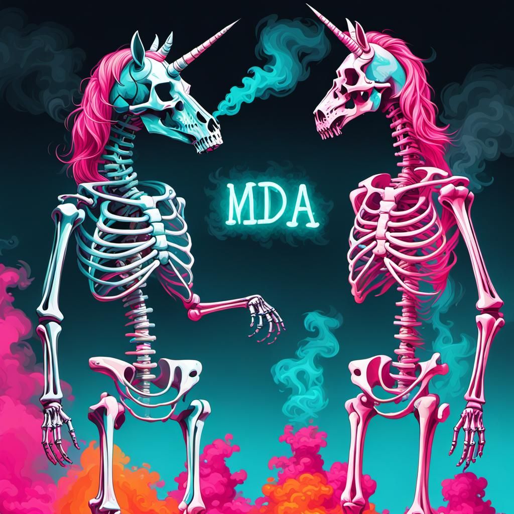 Unicorn Skeletons Protest Encampment in Neon