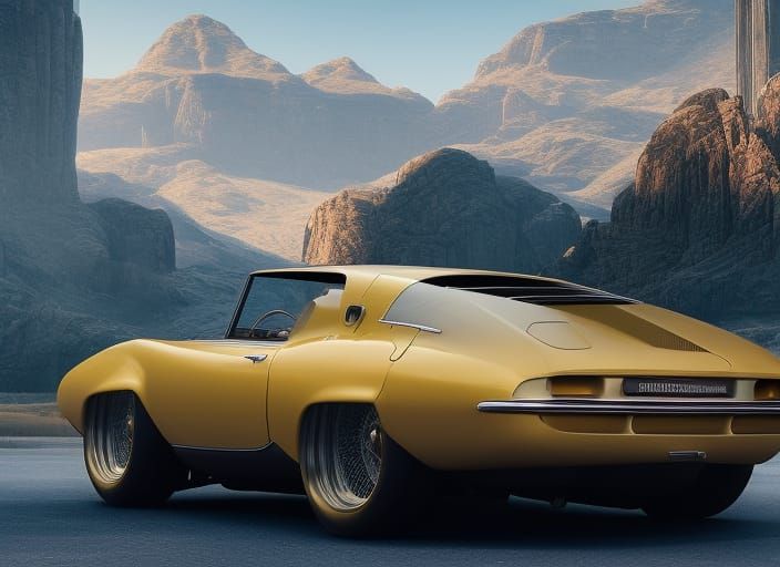 Retrofuturistic Maserati in Split-Complementary Colors