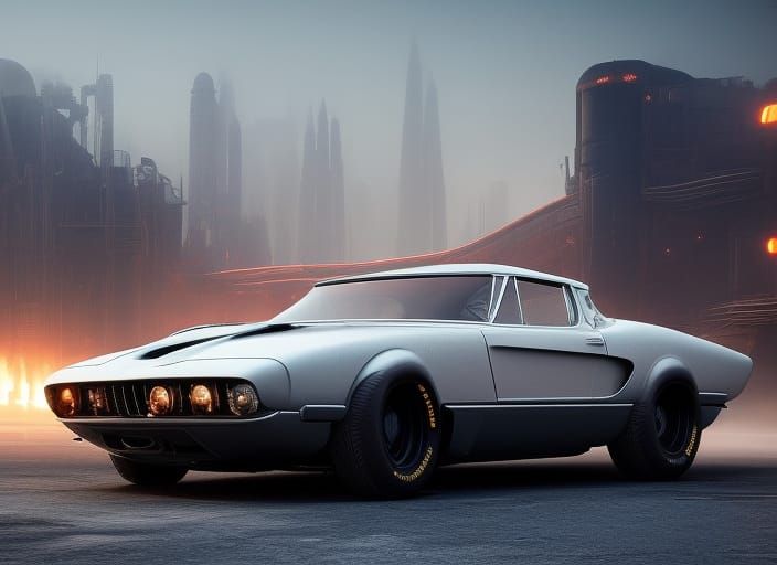 Vintage Maserati Car in Retrofuturistic Style