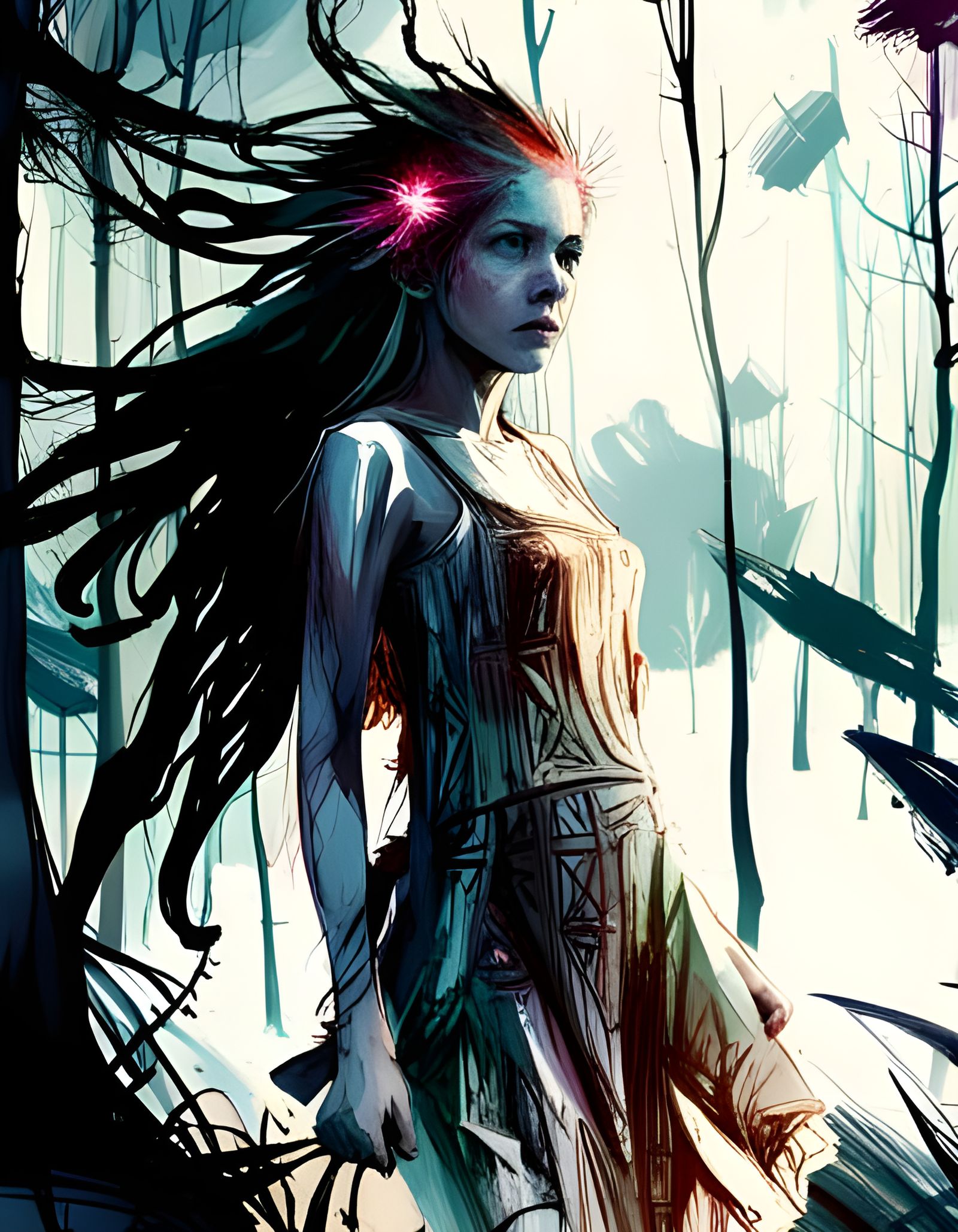 Witch in Forest: Stylized Digital Illustration