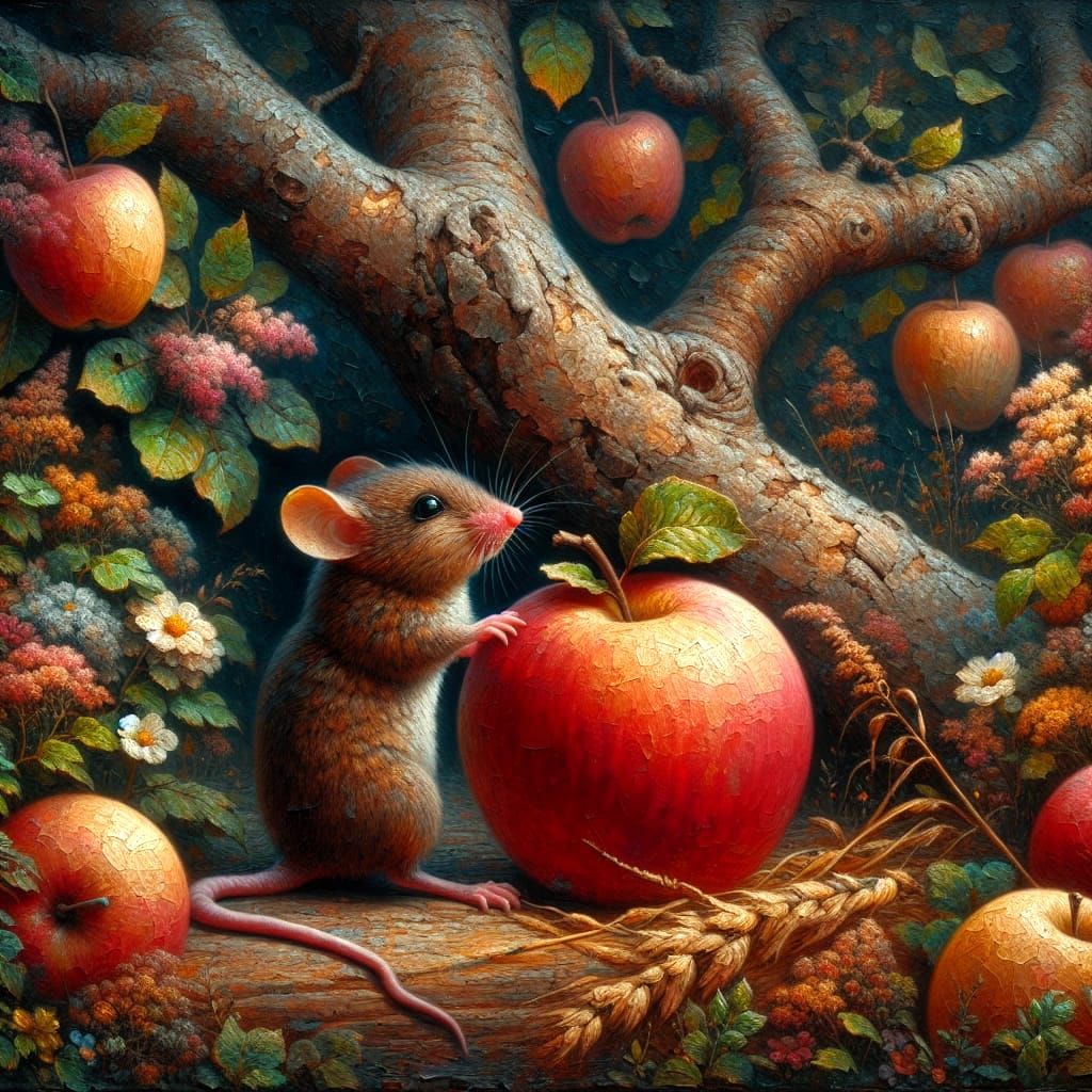 Intricately Detailed Oil Painting of a Brown Mouse Strugglin...