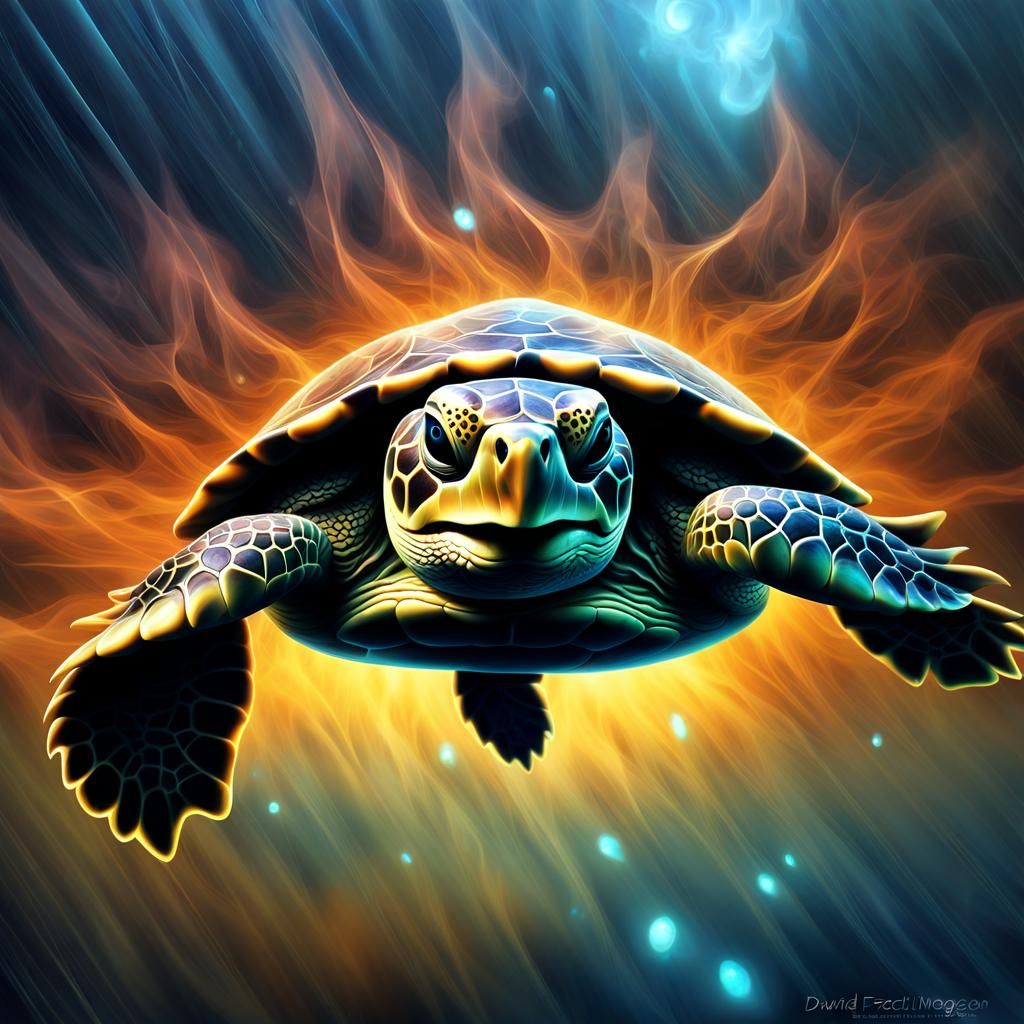 Adorable Turtle in Fractal Airbrush Digital Art