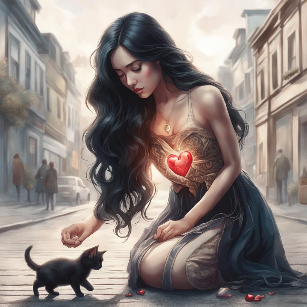 Woman with a Glowing Heart Rescues Kitten