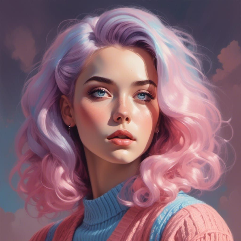 Retro Portrait of a Flirty Girl with Pastel Hair