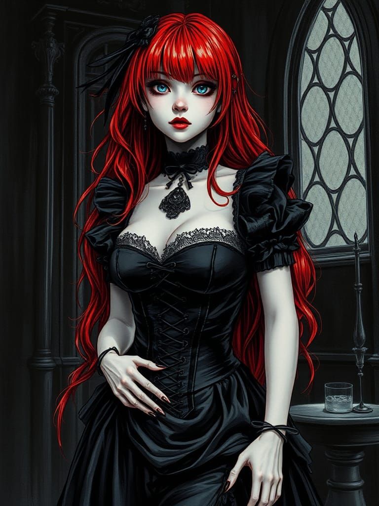 Gothic Maid in Victorian Bodice: 1990's Anime Style