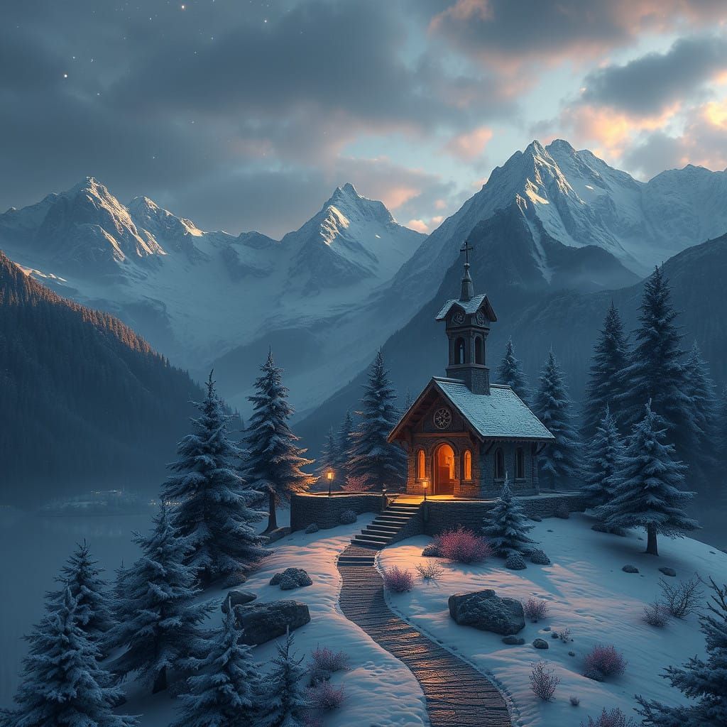 Mythical Eiger Mountain Landscape with Elegant Fairy and Whi...