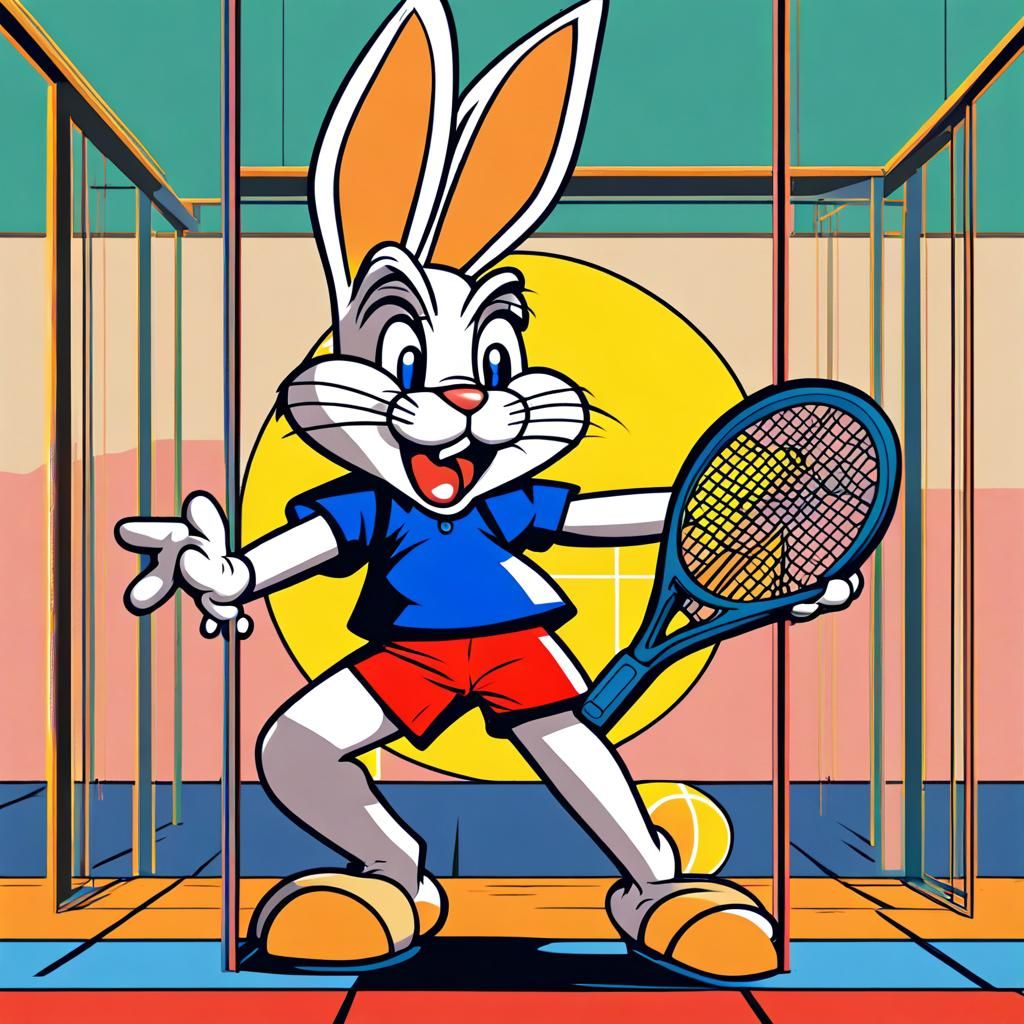 Bugs Bunny and Mario Play Tennis in Pop Art Style