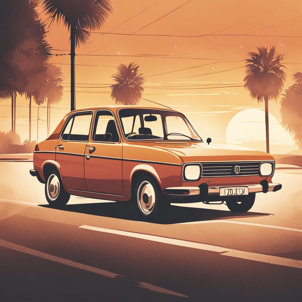 Dacia Car in Retro Automotive Illustration Style