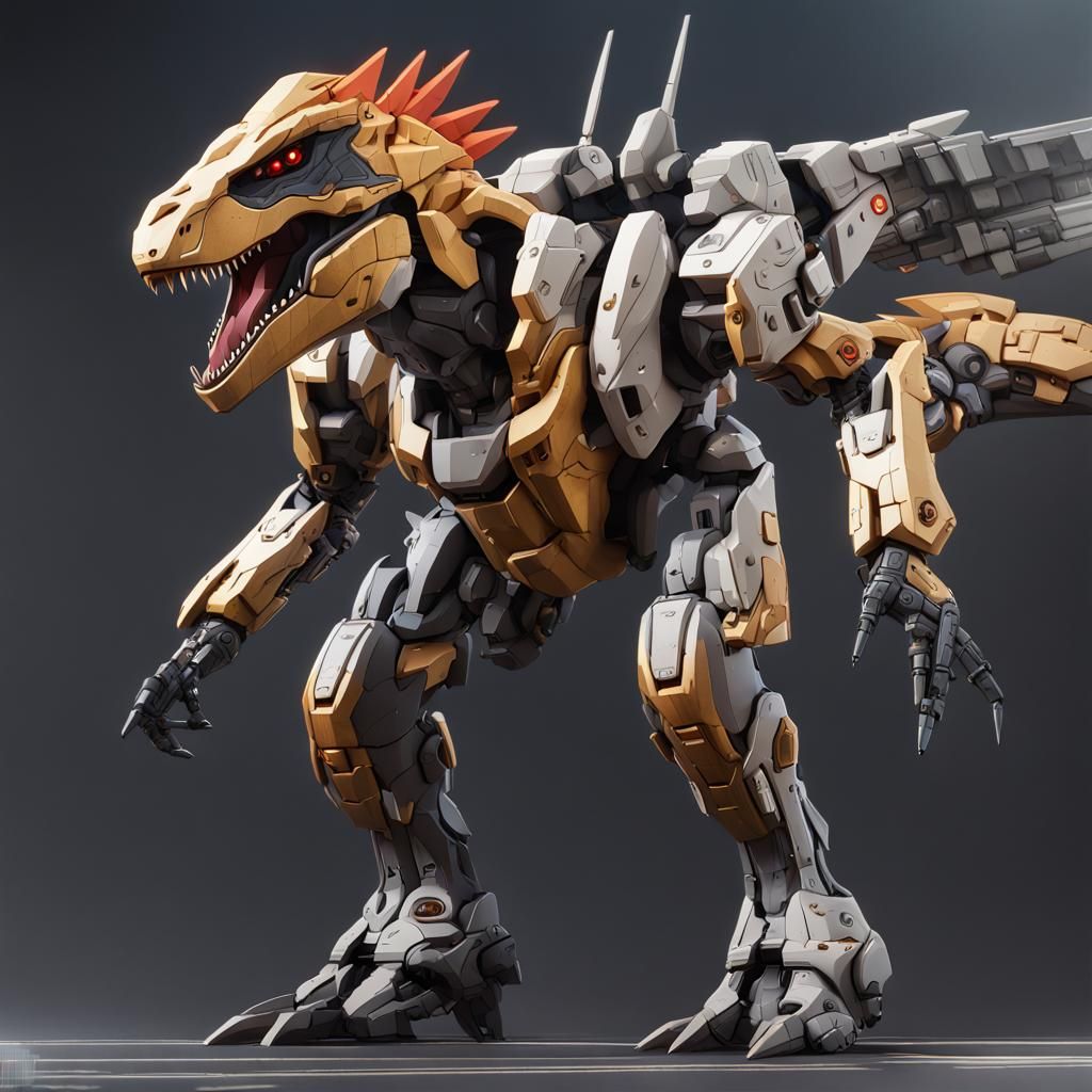 T-Rex Gundam Fusion in Detailed Matte Painting