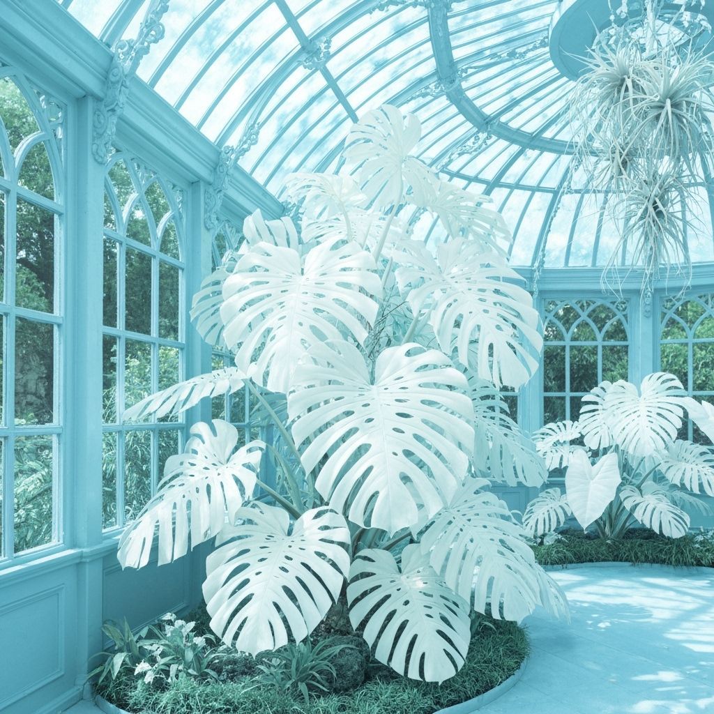 Opal Monstera in Ornate Conservatory, Vintage Photo Style