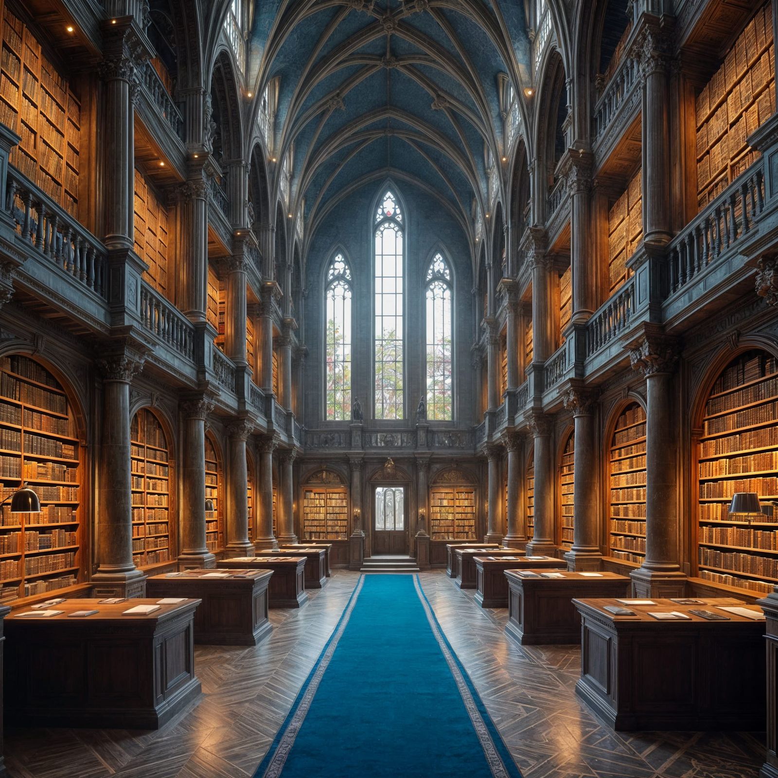 Grand Library Interior with Soaring Columns