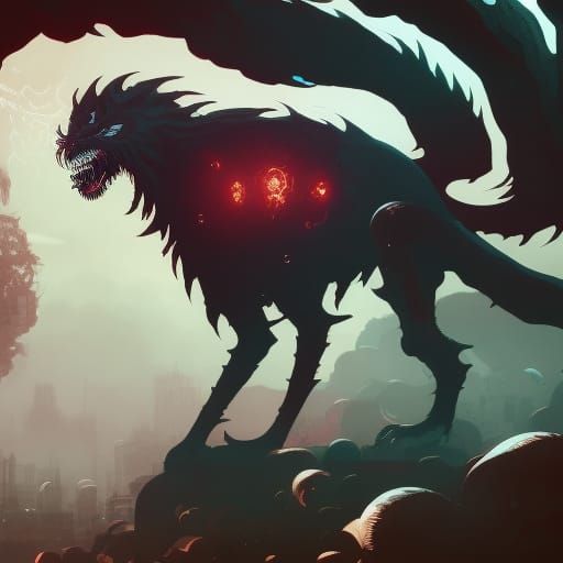Eldritch Black Lion in Shadow and Blood