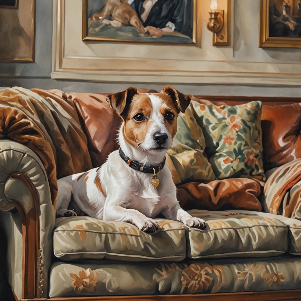 Aging Jack Russell Terrier Portrait in Gouache Style