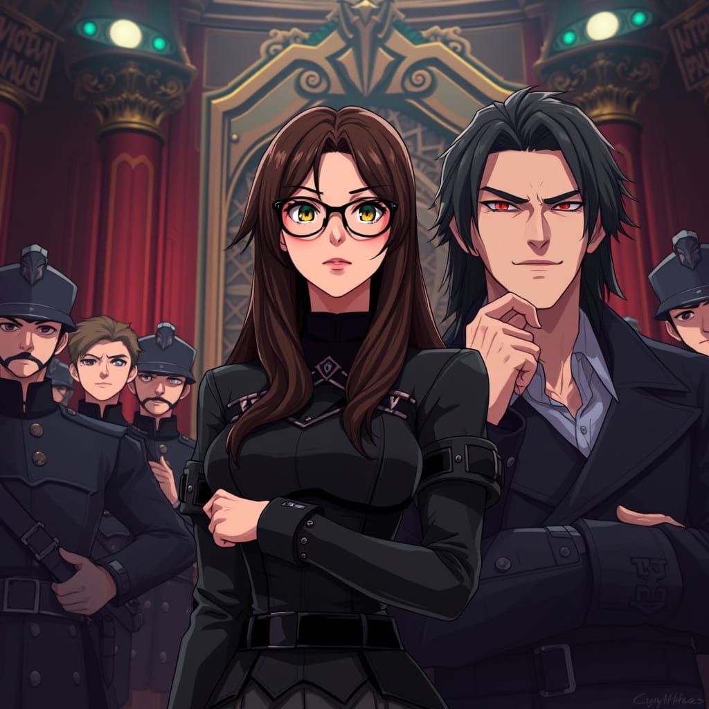 Anime Woman in Throne Room with Soldiers