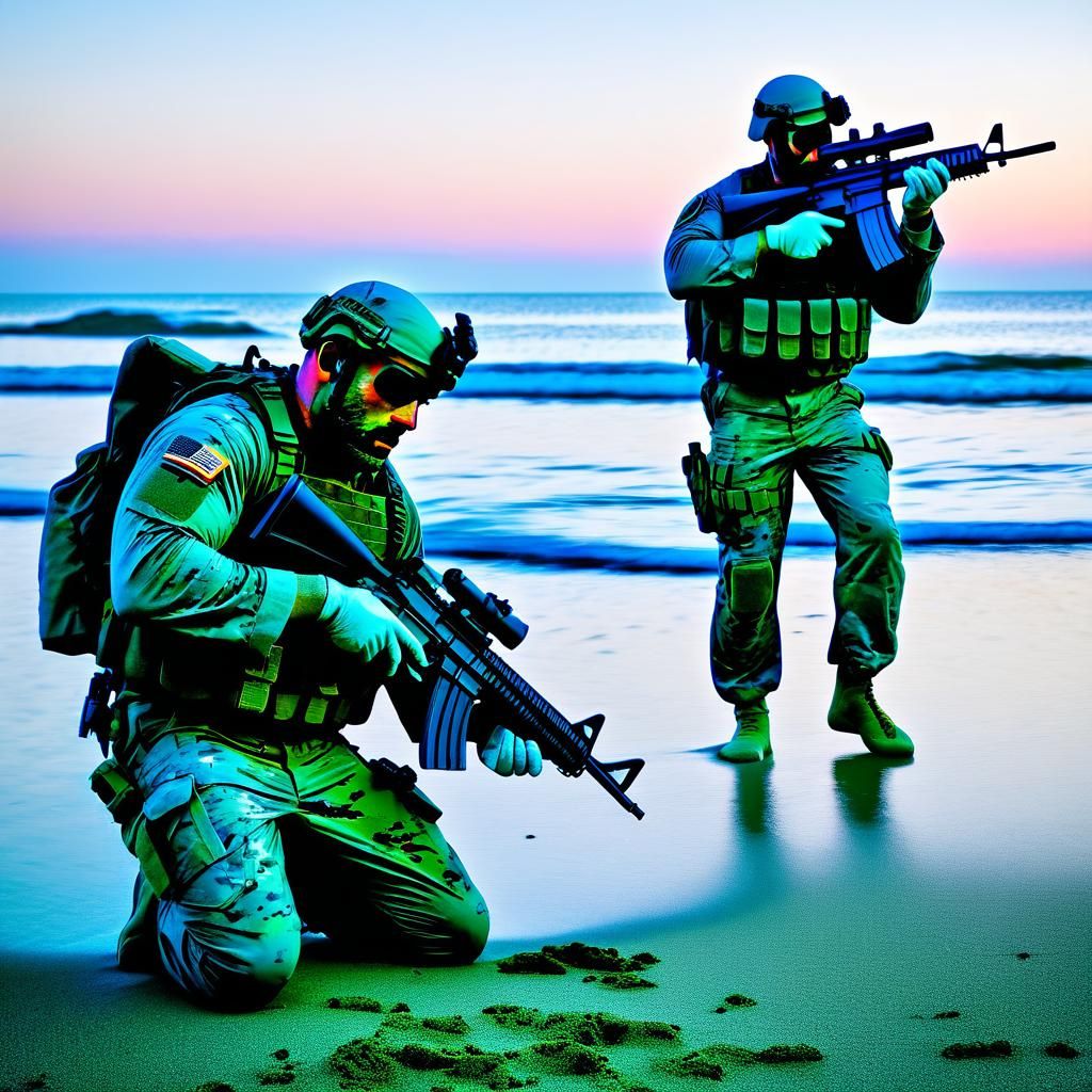 Navy Seals on Beach at Dawn