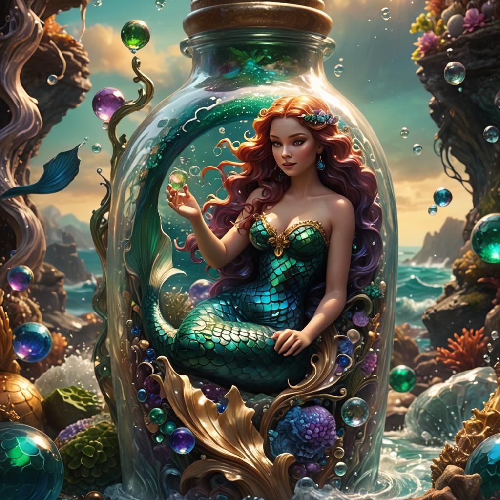Mermaid in a Bottle: Art Nouveau Fantasy