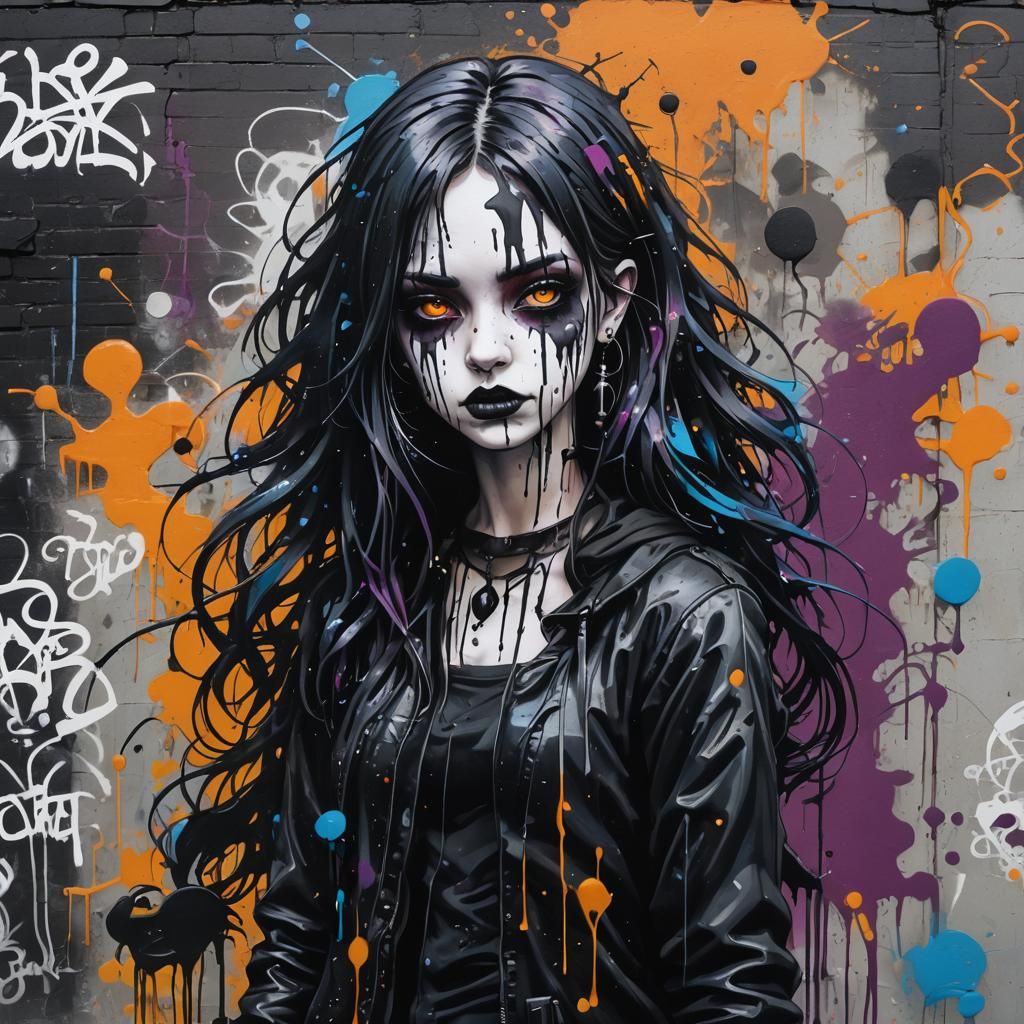 Gothic Girl in Graffiti Splash Art Style