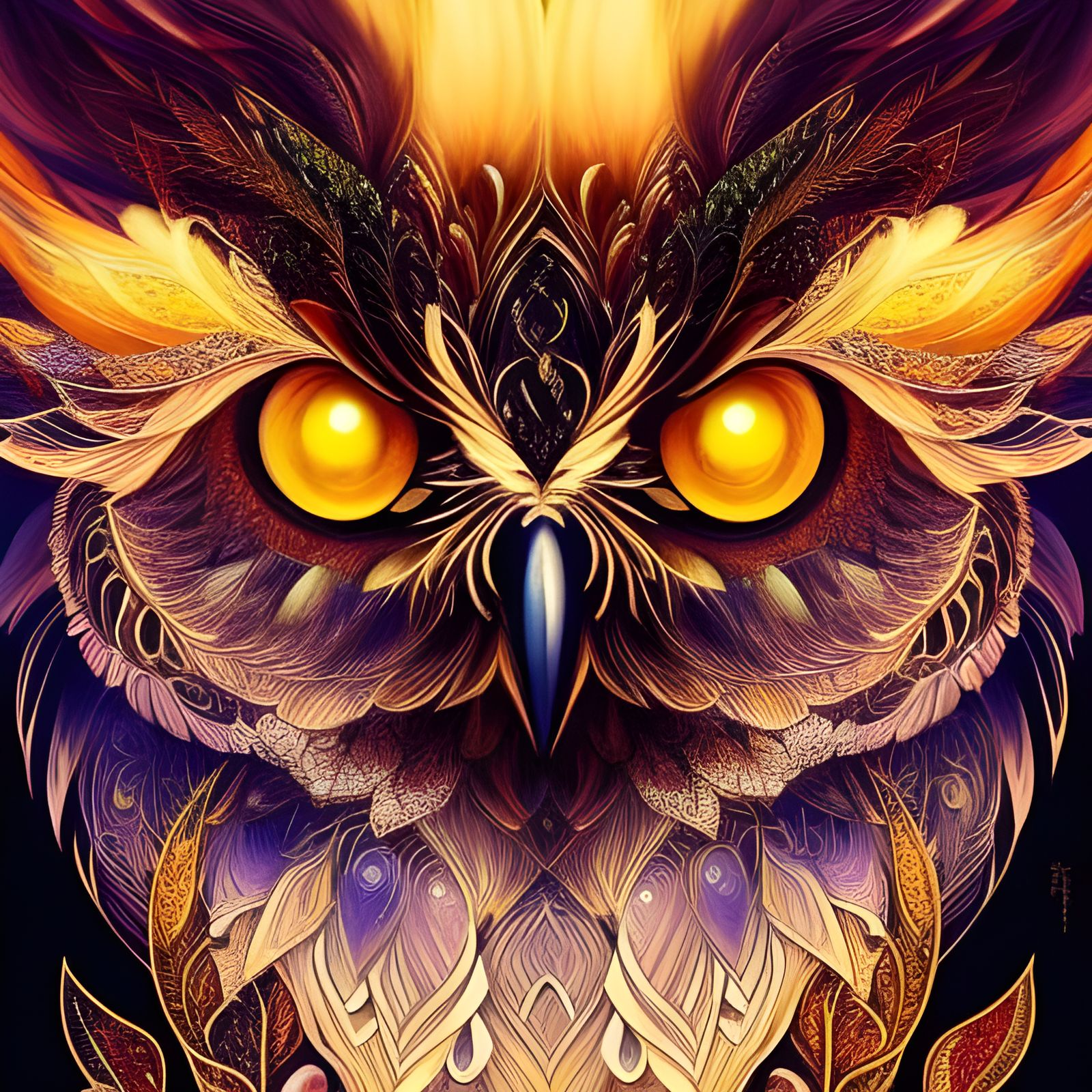 Detailed Chibi Fire Owl Portrait