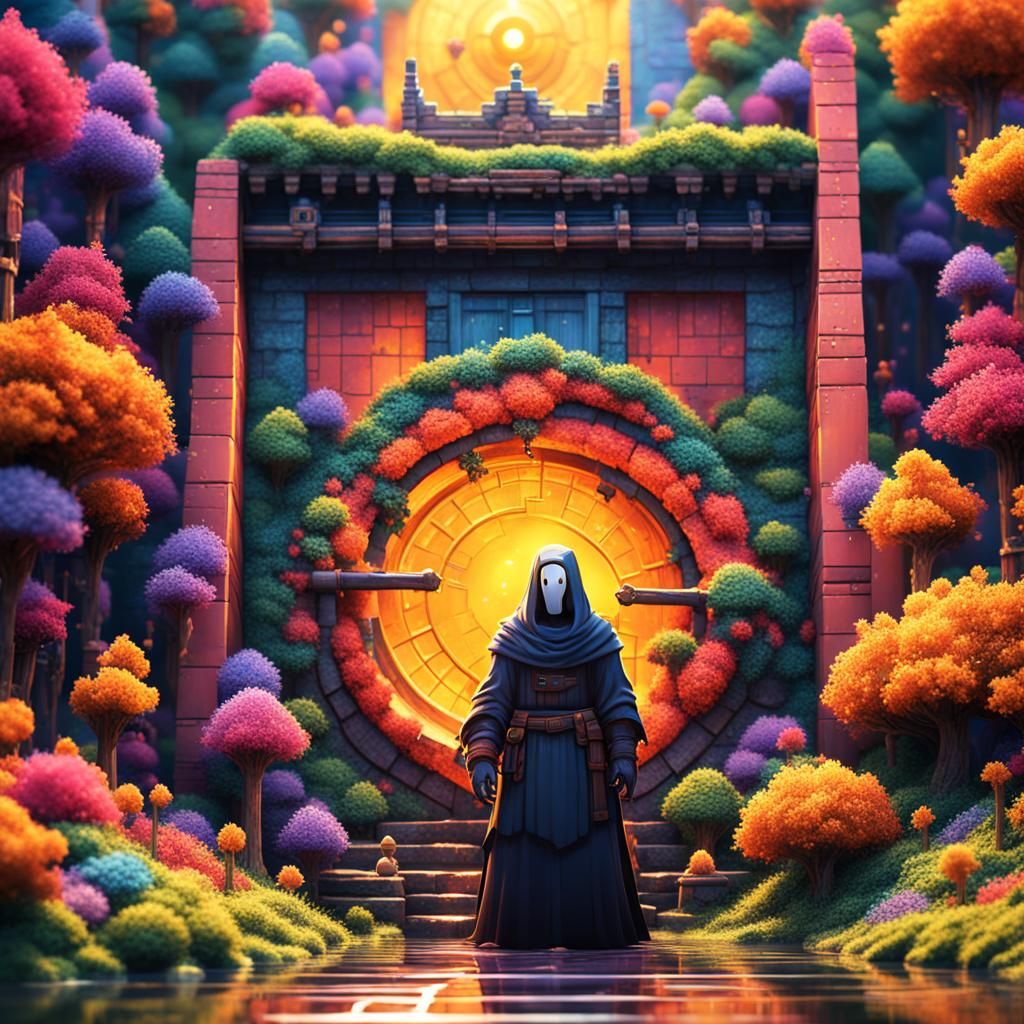 Pixelated No Face Figure in Detailed Matte Painting