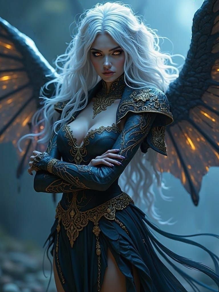 Mystical Fallen Aasimar Warlock in Celestial Splendor