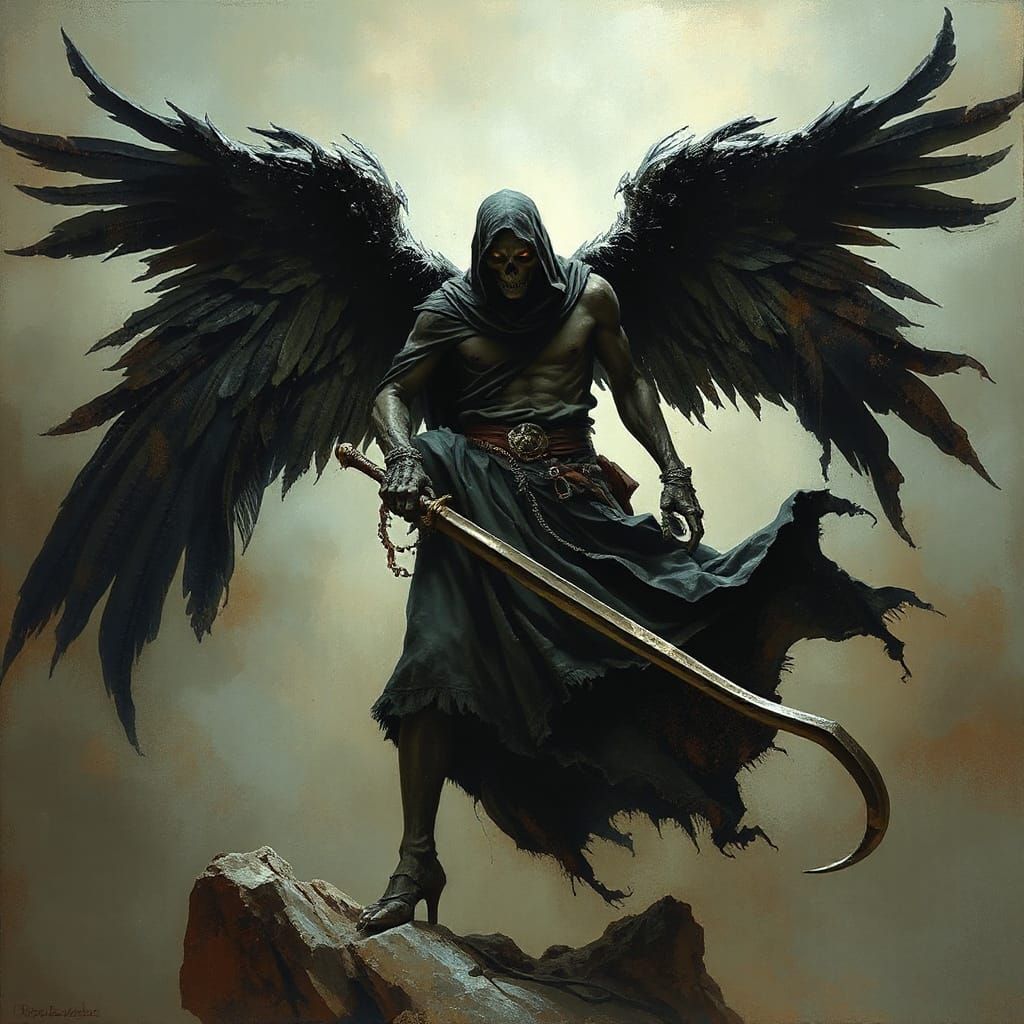 Majestic Angel of Death in Dark Robes