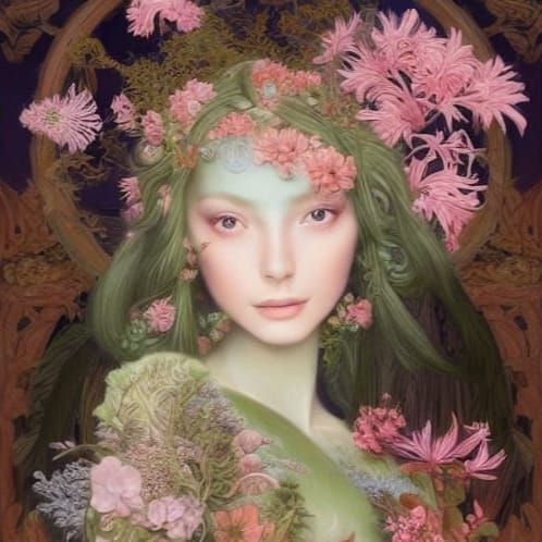 Baroque Fantasy Art: Ethereal Nymph in Emerald Realm