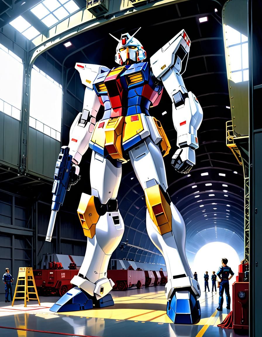 Gundam Prepares for Launch: Manga-Style Oil Painting