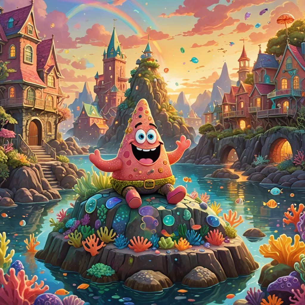 Patrick Star in a Whimsical Underwater City