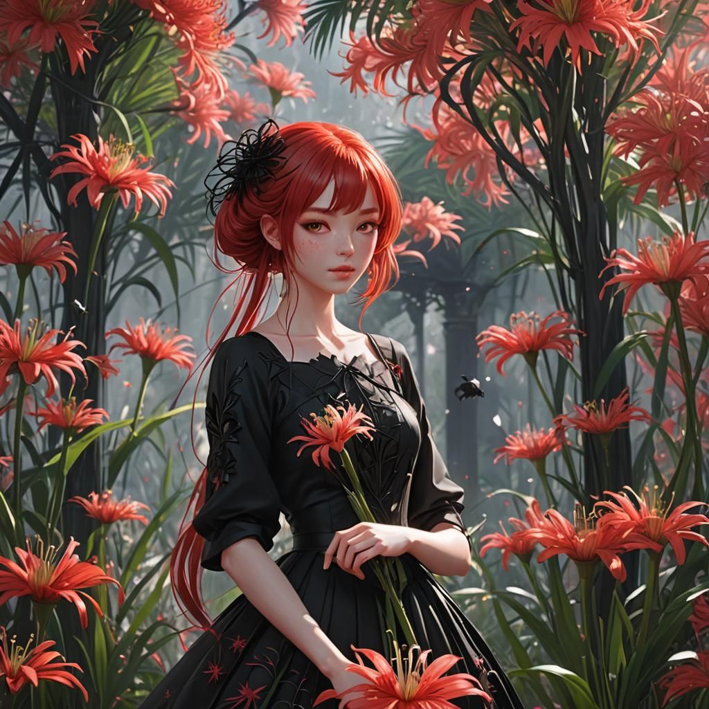 Spider Lily Girl in Anime Style