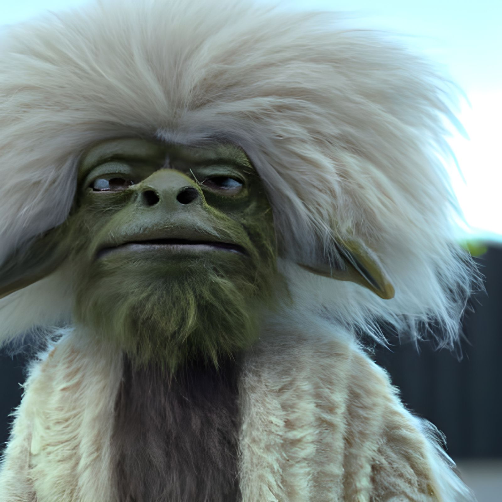 Hyperrealistic Muppet Yoda with Afro in Stop Motion