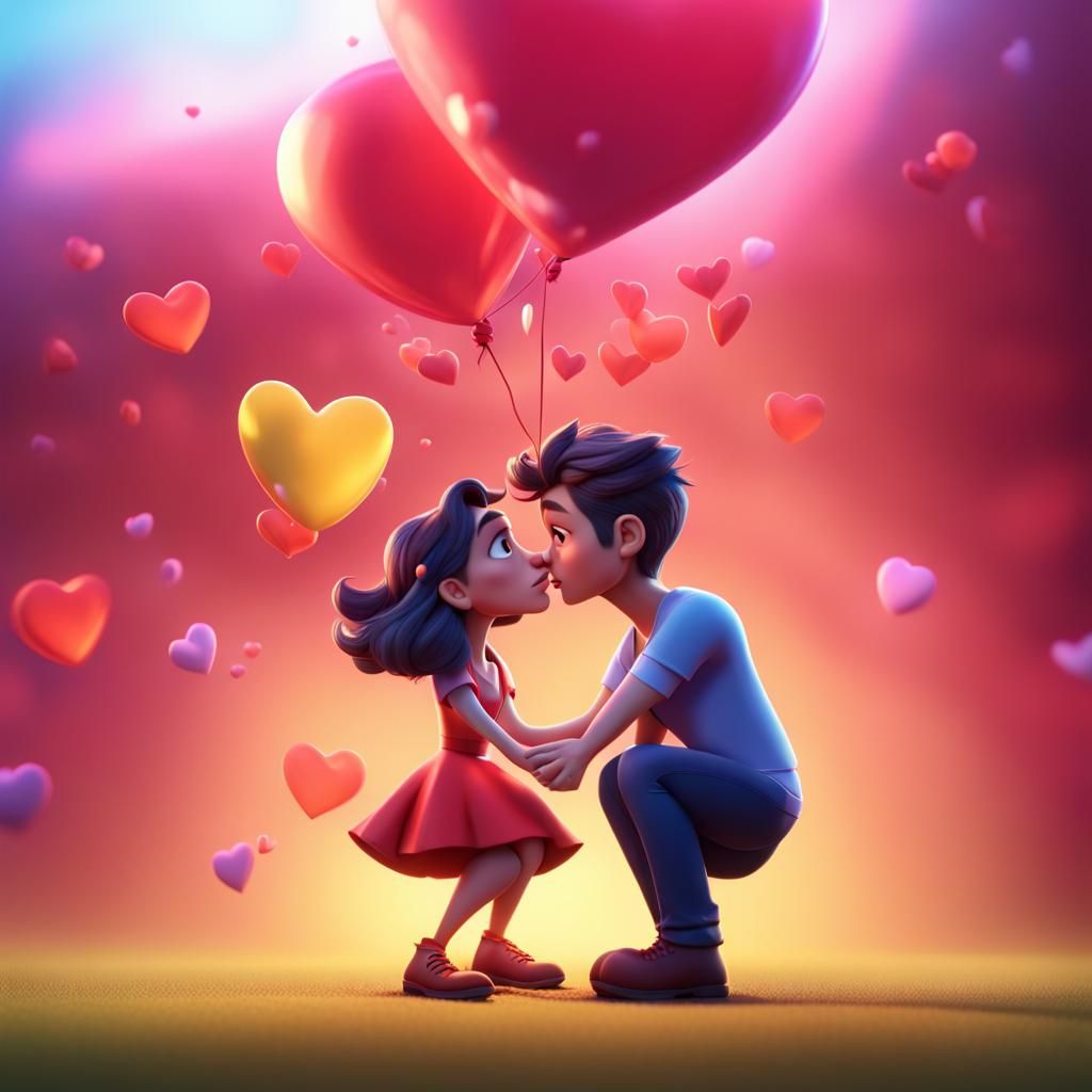 Pixar-Style 3D Rendering of Falling in Love