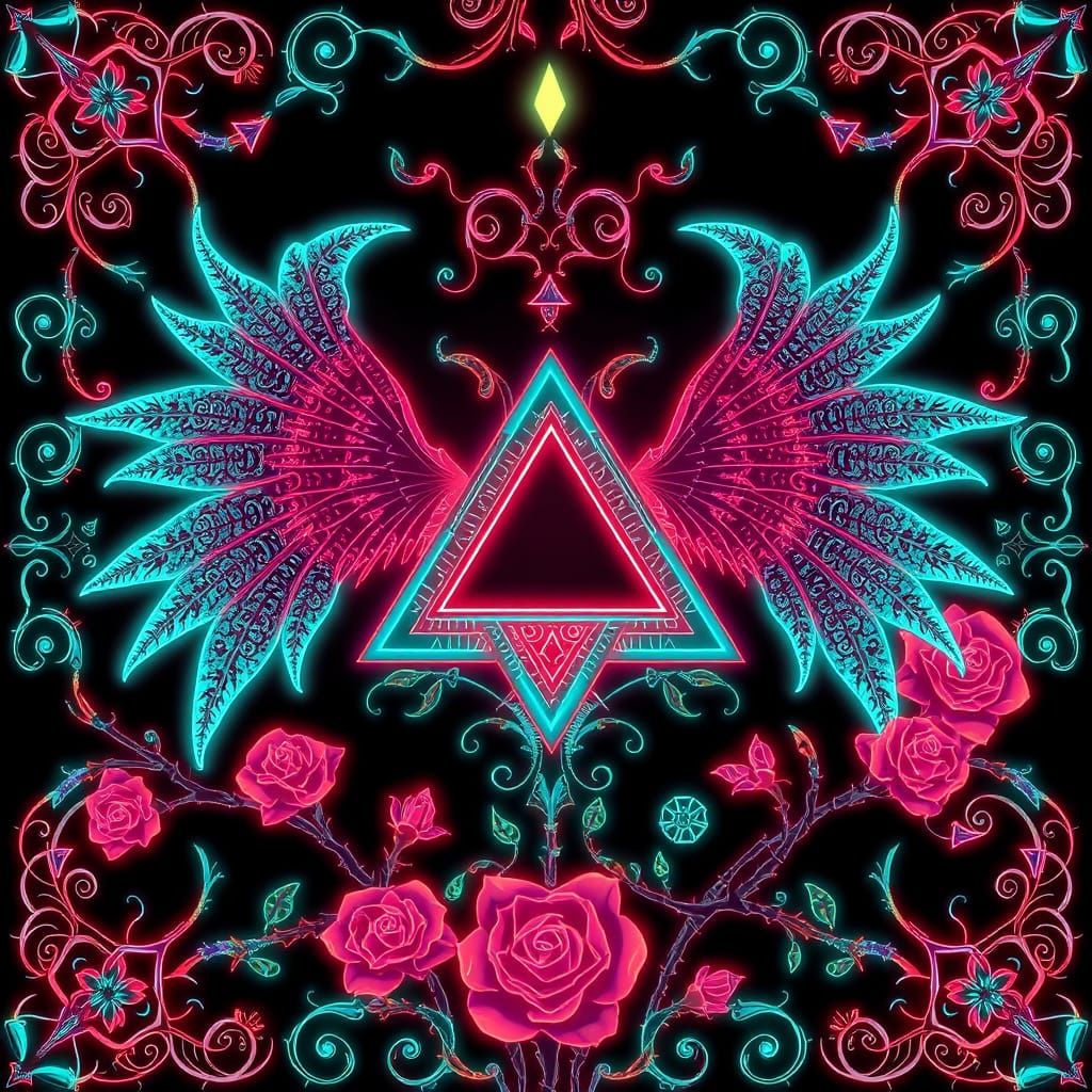geometric shapes and signs, a triangle, filigree, roses, win...