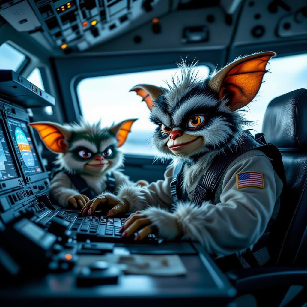 Gremlins Operate Aviation Company in Cinematic Film Still