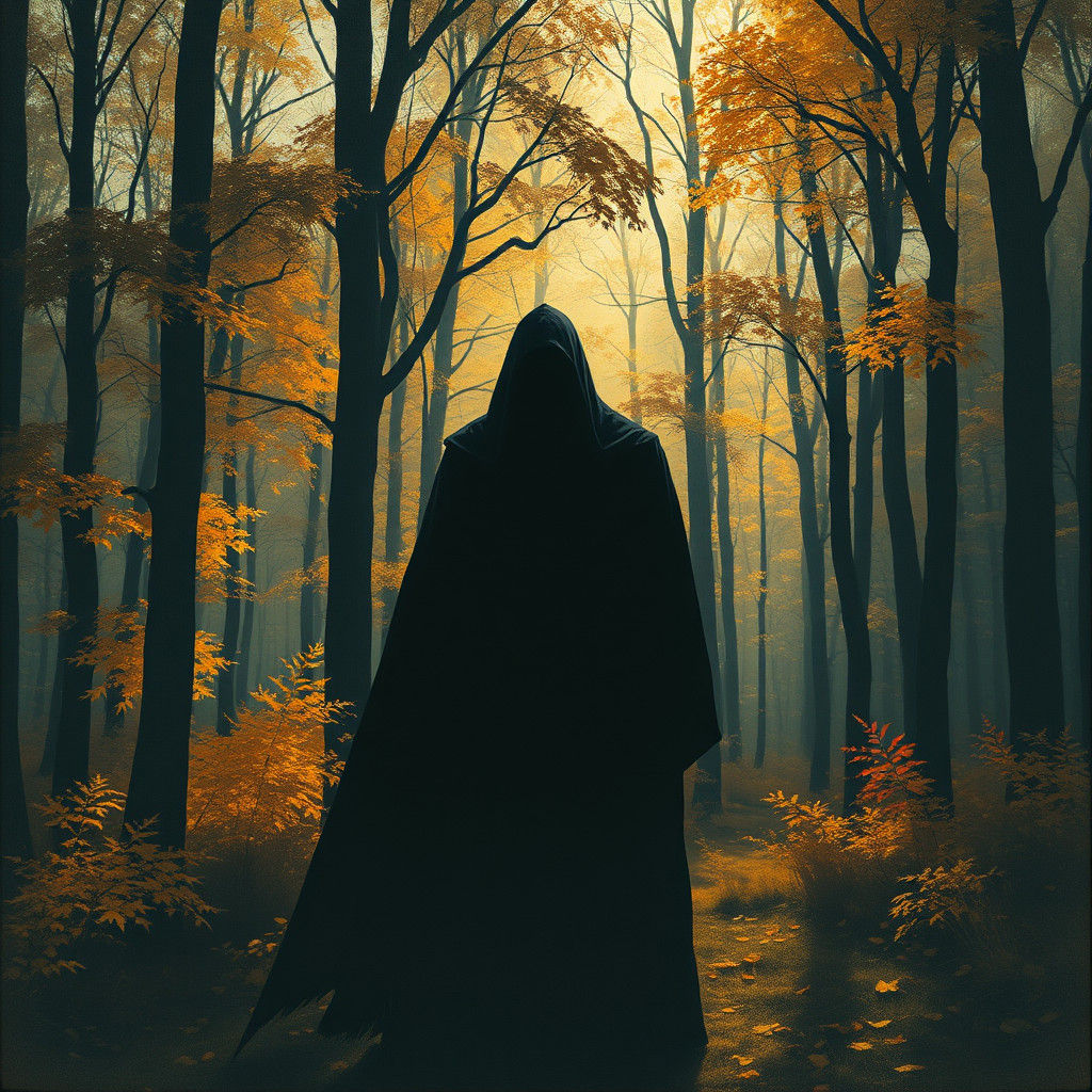 Mysterious Shadow Figure in Autumn Forest