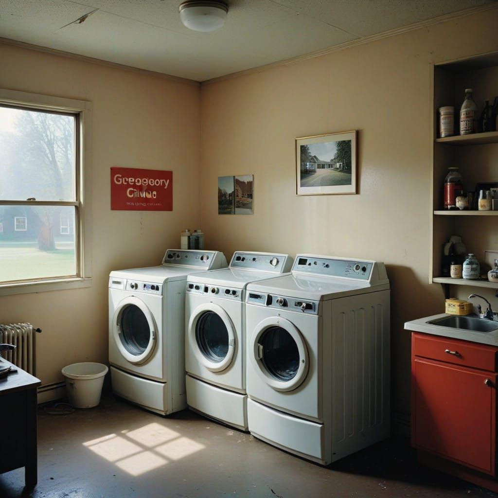Retro-Style Washer Dryer in a 80s Suburban Walmart Setting