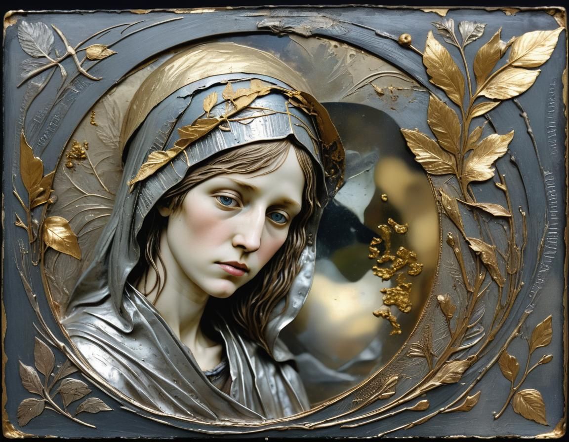 Feathered Crone Icon in Embossed Tin Style